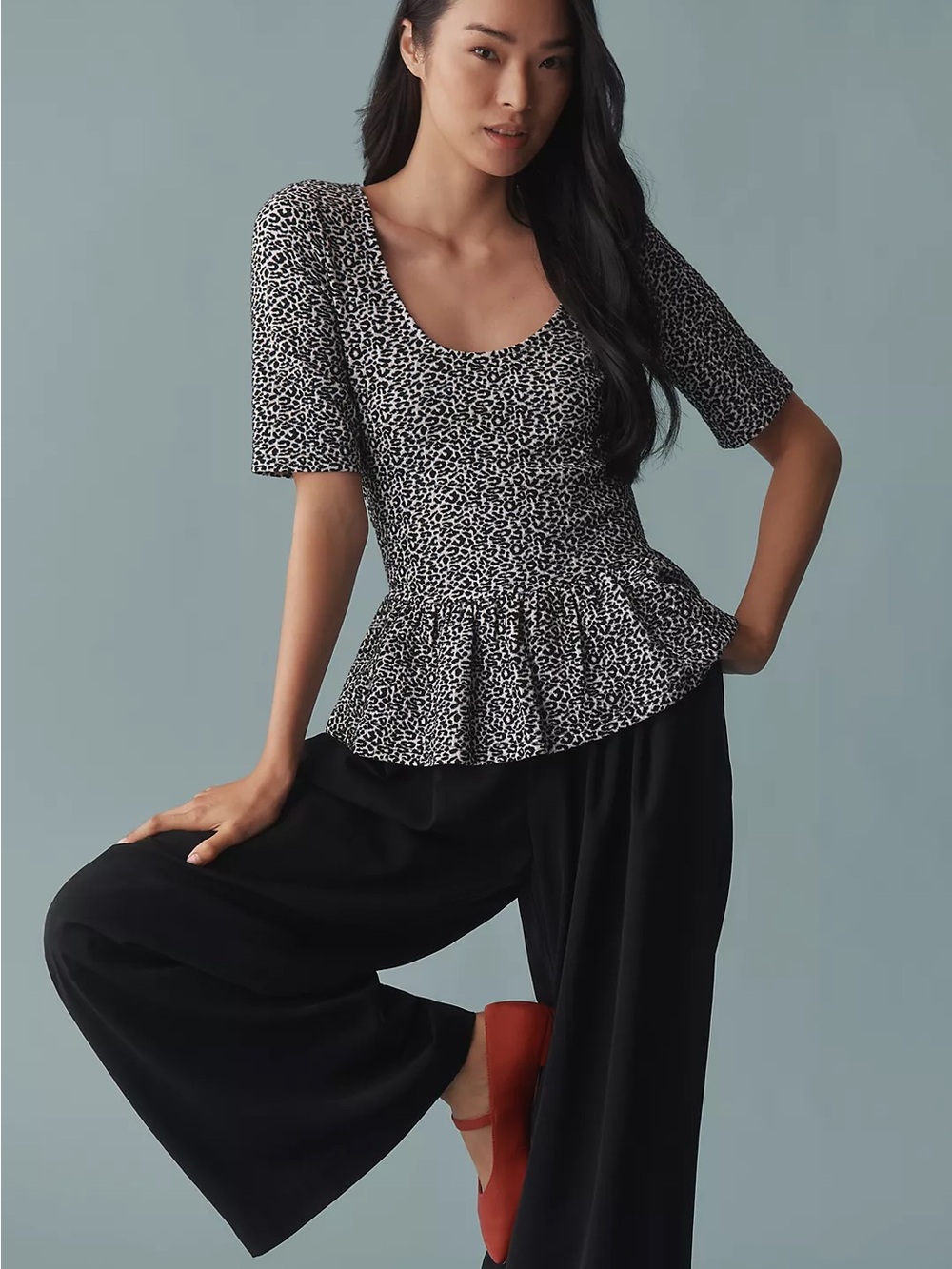 Anthropologie Maeve Leopard Print Peplum Top XL